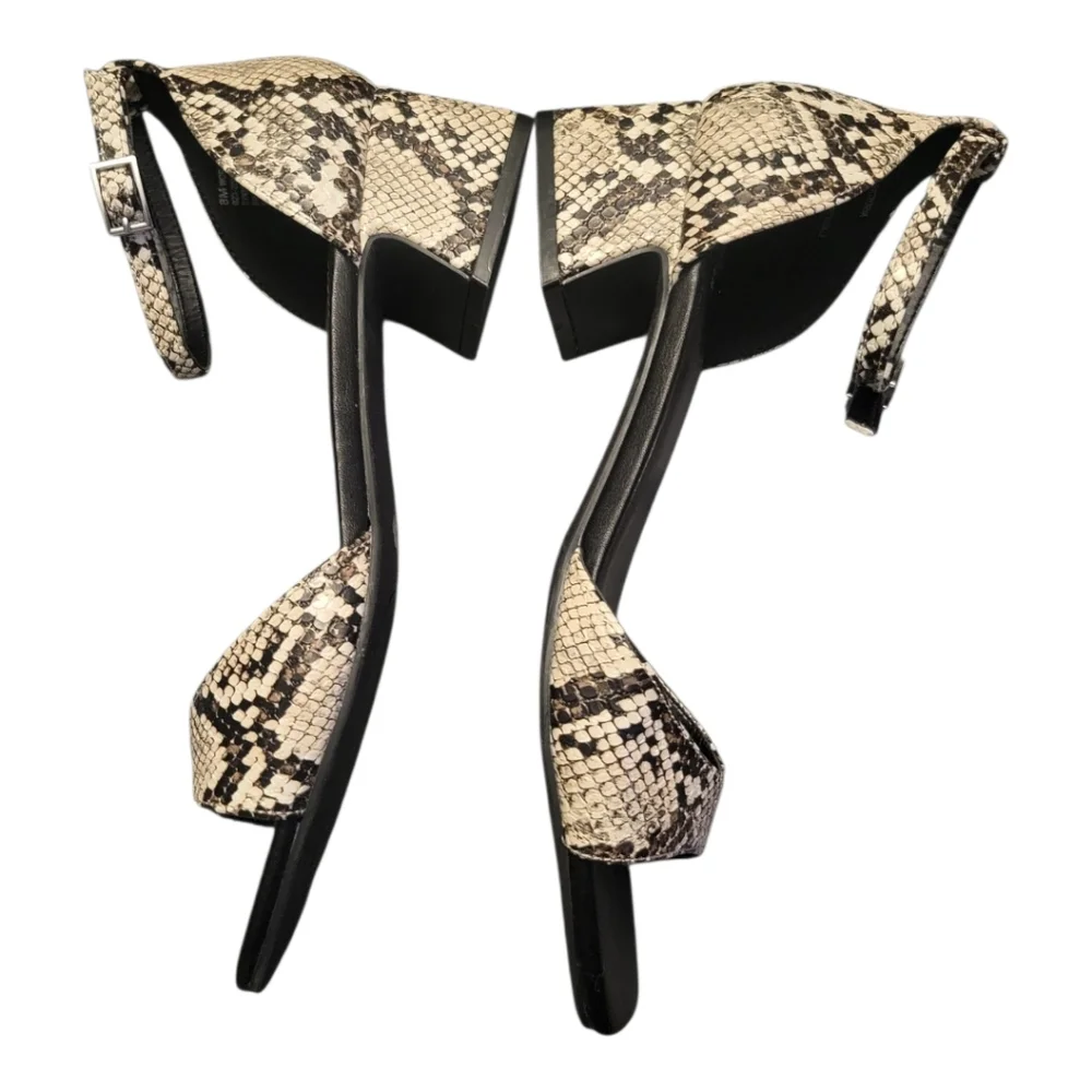 Worthington Victoria Faux Snakeskin Print Ankle Strap Block Heel Sandals 8
